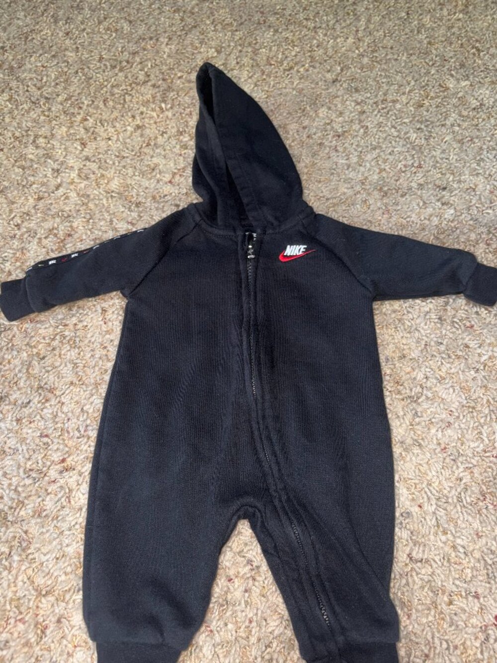 Nike Black Full-Zip Fleece Hooded Romper Jumpsuit 3M